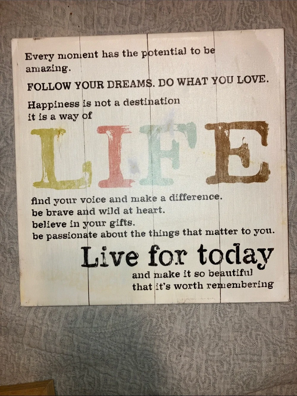 Life Inspirational Wall Art Sign - Multi-Color Text
